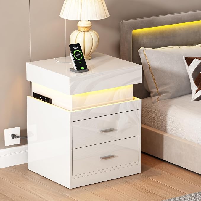 ChooChoo LED Nightstand with Charging Station, Smart Night Stand with Sliding - Image 7