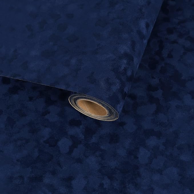 Navy Blue Curshed Velvet Wallpaper Self Adhesive Felt Fabric by VaryFloral