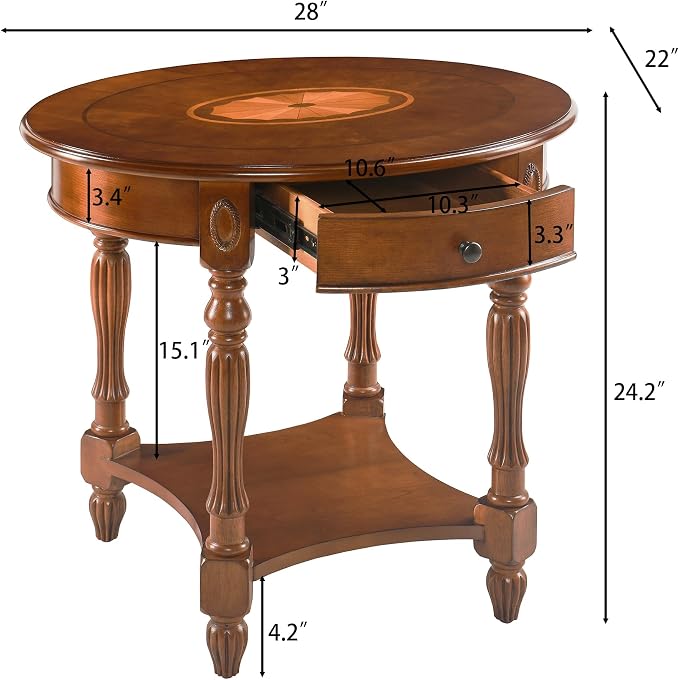 Solid Wood Oval End Table with Drawer and Shelf - Image 2