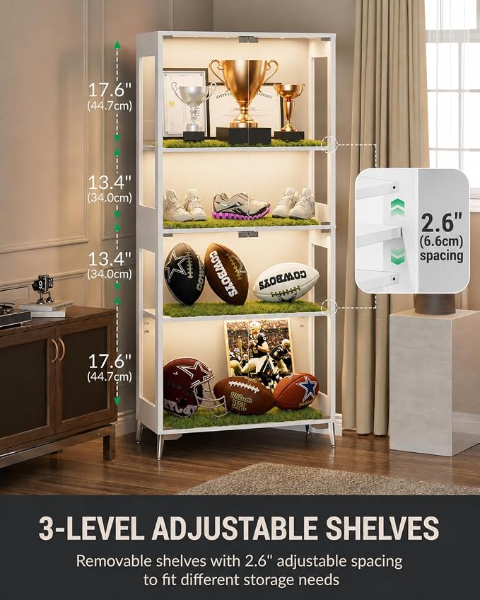 Display Cabinet with Glass Doors, 4-Tier Curio Cabinet, Adjustable Shelves - Image 2