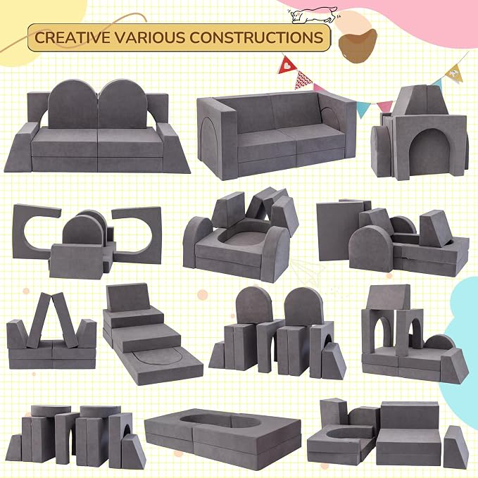 Fvkind 10 Pcs Modular Kids Play Couch, Convertible Sectional Toddler Sofa - Image 4