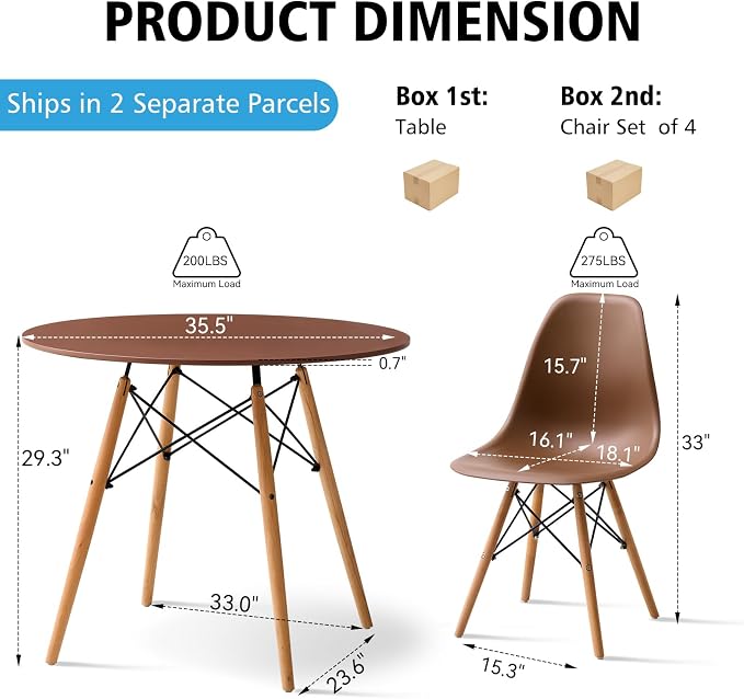 5-Piece Round Dining Table Set, Small 35.5" Kitchen Table Chairs Set of 4 Space - Image 2