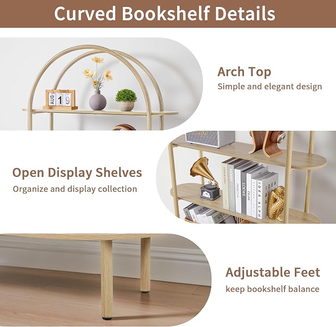79" Tall Arched Bookshelf with Sliding Tambour Doors, Mid Century Modern Curved - Image 6
