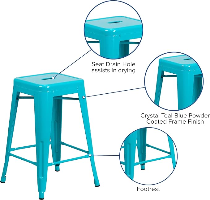 Flash Furniture Kai Commercial Grade 24" High Backless Crystal Teal-Blue - Image 5