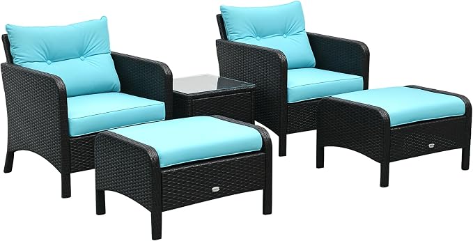 Outsunny 5 Pieces Rattan Wicker Lounge Chair Outdoor Patio Conversation Set by Outsunny