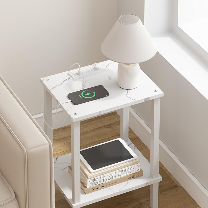 TUTOTAK End Table with Charging Station, Small Side Table, Nightstand Bedside - Image 6