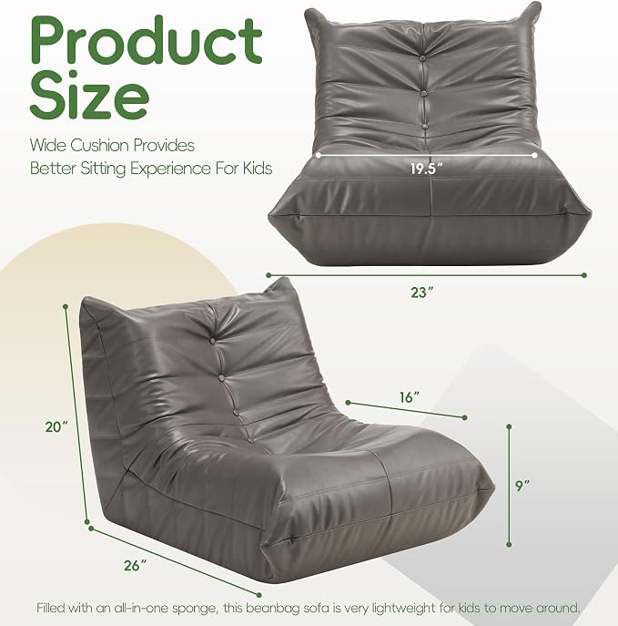 Hobestluk Small Bean Bag Chair Leather Beanbag Lazy Floor Sofa Bean Bags - Image 2