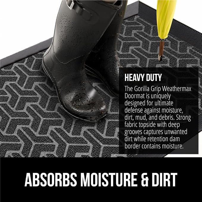 GORILLA GRIP 100% Waterproof All-Season WeatherMAX Doormat 35x23, US Designed - Image 5