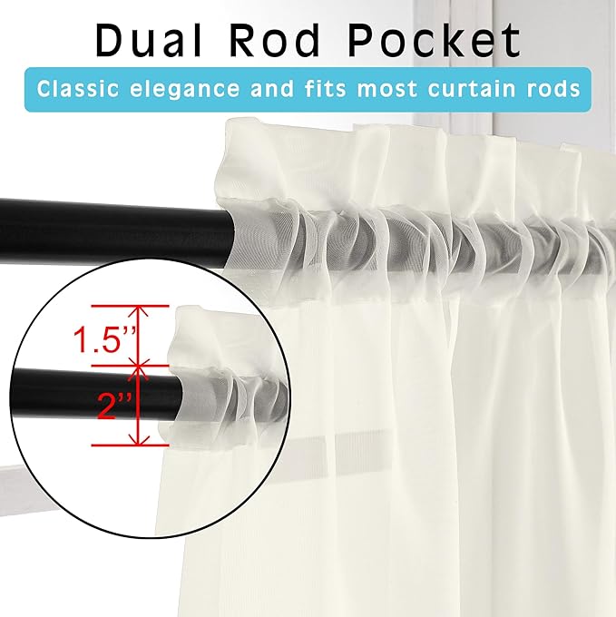 OVZME Sheer Ivory Curtains 108" Inch Length 2 Panels Set, Light Filtering Soft - Image 2