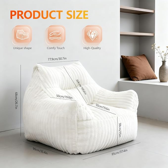 Giant Bean Bag Chair for Adults, Comfy Chair for Bedroom, Floor Chairs for - Image 2