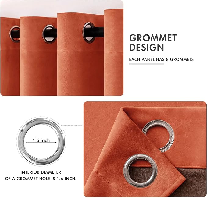 MIULEE Velvet Curtains for Fall Elegant Grommet Burnt Orange Curtains Thermal - Image 2