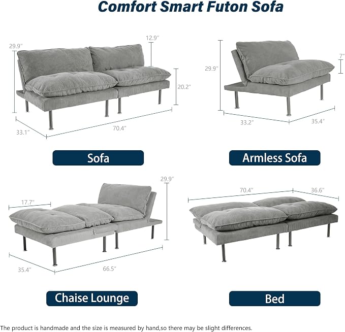 Ribilake 70" Futon Sofa Bed, 4 in 1 Multi-Function Couch Sleeper - Image 3