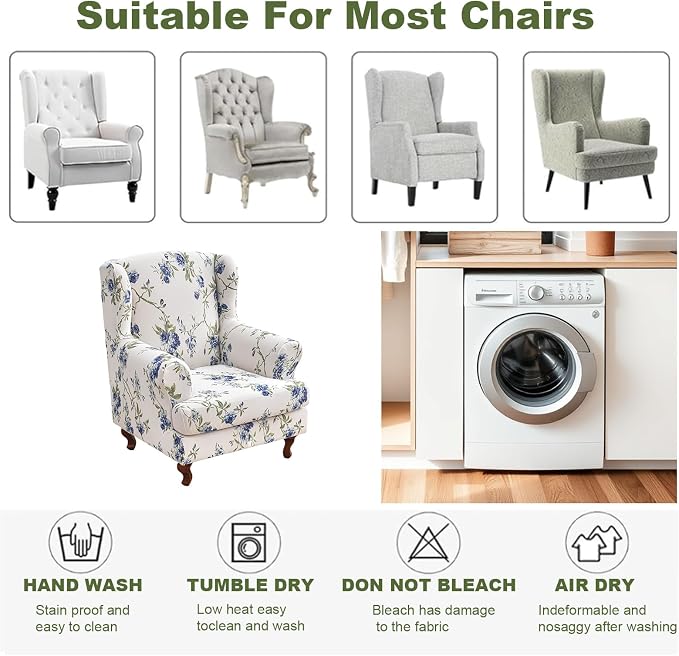 HAOYONG Wing Chair Slipcovers Elastic Printed Wingback Chair Covers 2 Pieces - Image 6