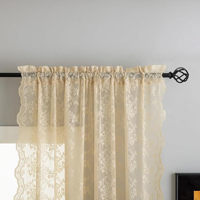 YJ YANJUN Vintage Lace Curtains-Victorian Floral Sheer 80 inch Long Curtains - Image 3