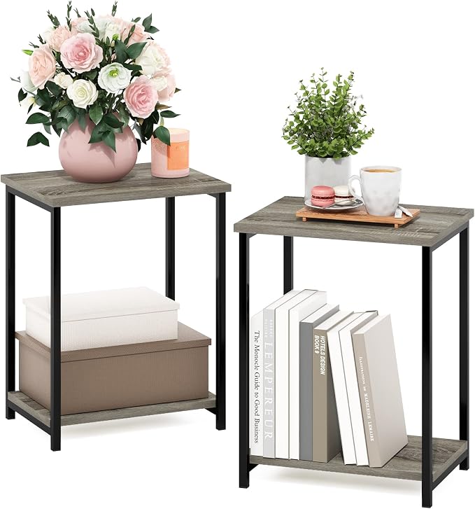 Furinno Simplistic Metal Frame End Table, French Oak - Image 4