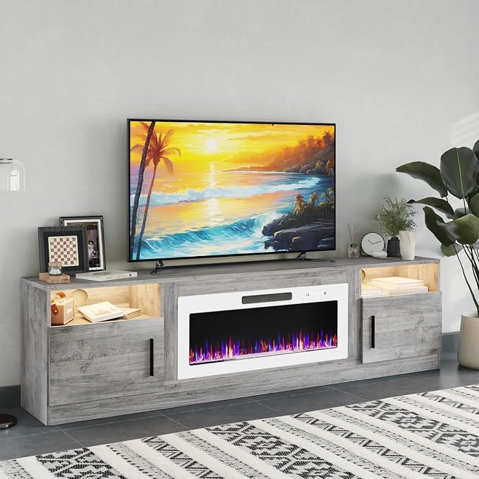 PRETZI Fireplace TV Stand with 36" Fireplace Up to 90" TVs, Remote Control by PRETZI