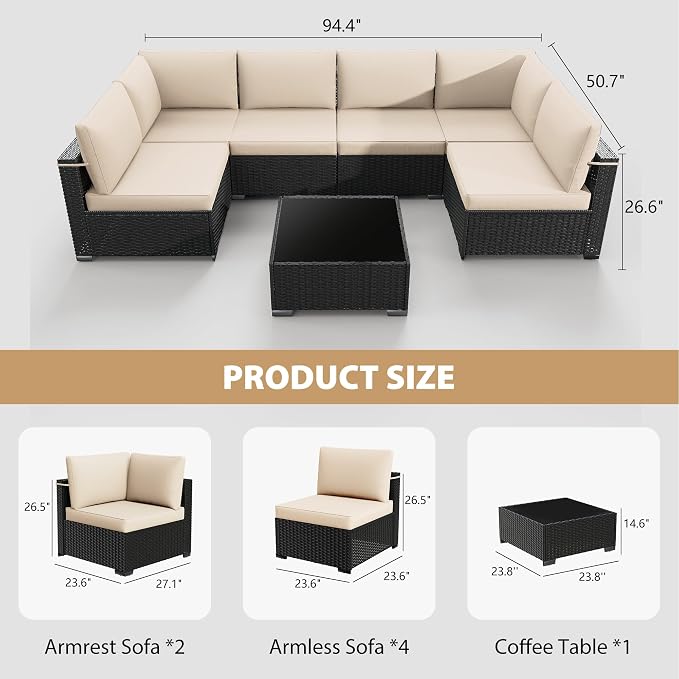 KIGOTY 7-Piece Patio Furniture Set, All-Weather PE Rattan Outdoor Sectional Sofa - Image 3