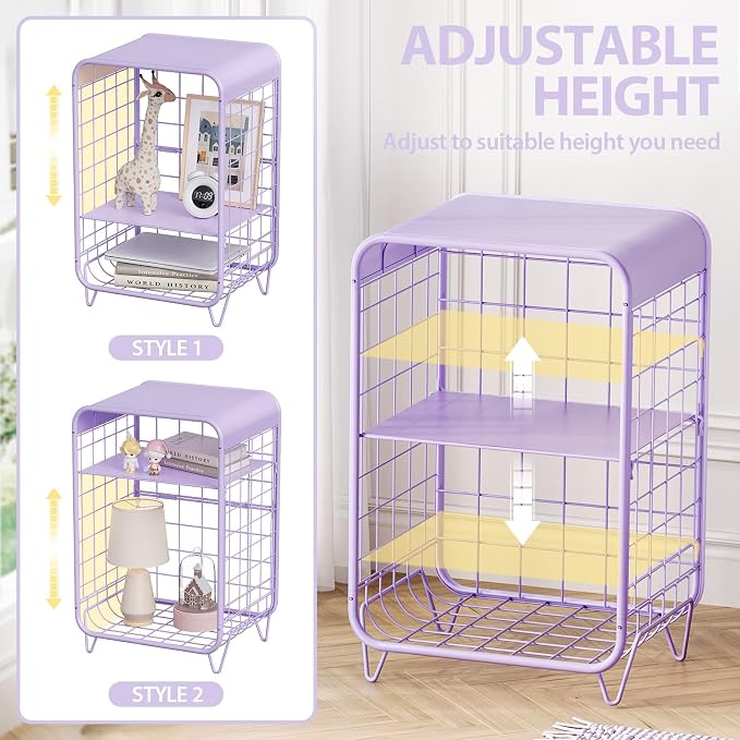 APEXCHASER Cute Kids Nightstand, Metal Side Table, 3 Tier End Table - Image 4