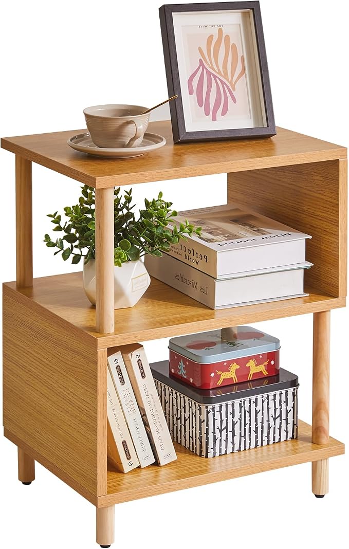 Aibiju Wooden Night Stand with Open Shelf, Nightstand with Solid Wood Legs by Aibijusolidwoodfurniture