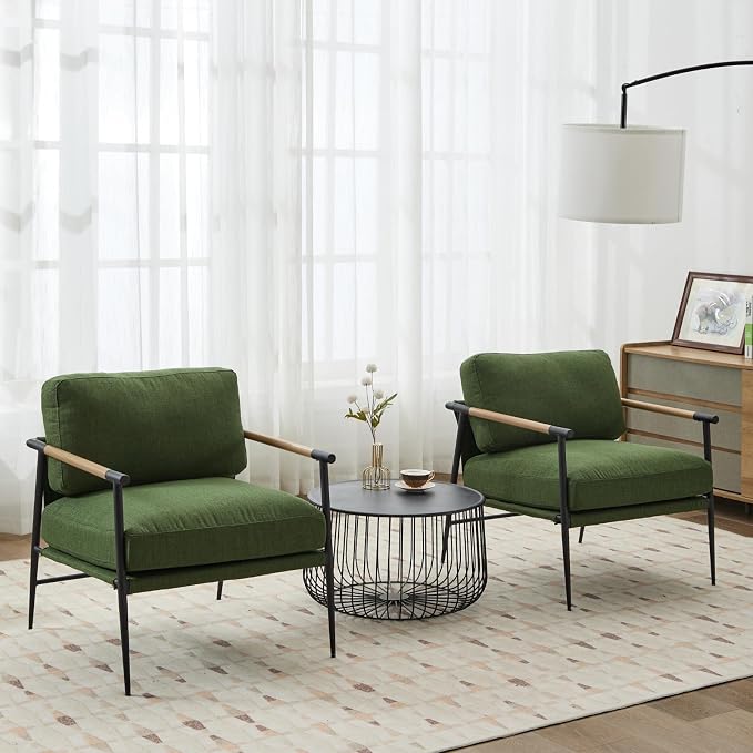 Ya-Home Mid-Century Accent Chair Set of 2, Soft Armchair Linen Fabric Lounge - Image 7