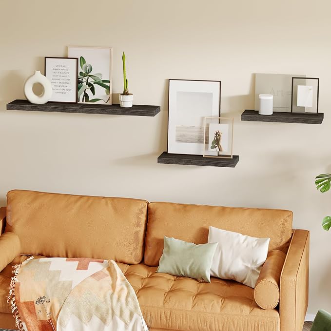 Fixwal 15.7in Floating Shelves, Rustic Wood Finish Wall Shelves Set of 4 - Image 6