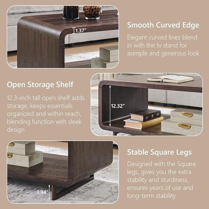 IFGET 48" Modern Coffee Table, 2-Tier Minimalist Center Table - Image 6