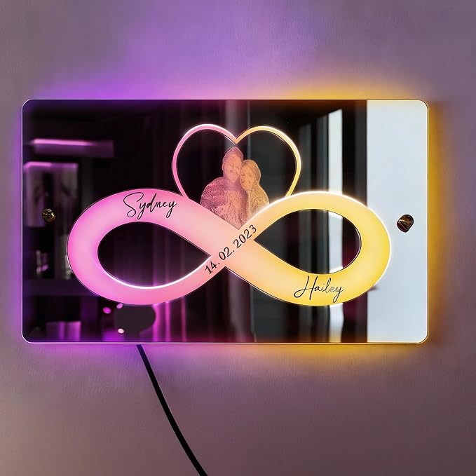 VEELU Personalized Photo Mirror Light Custom Couple Name Neon Signs LED Forever - Image 2