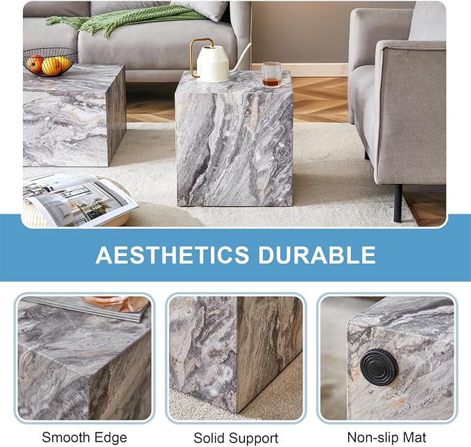 Coffee Table Set for 3, Living Room Table Set, Faux Marble Coffee Table and - Image 6