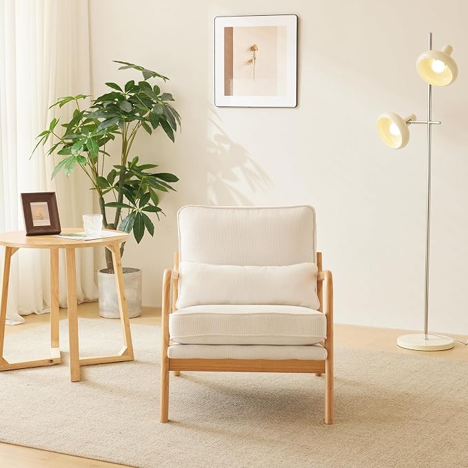 Bonnlo Coarse Beige Accent Chairs Set of 2, Upholstered Mid Century Modern - Image 5