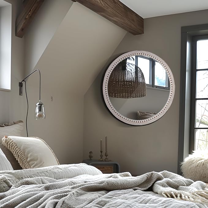 24 Inch Farmhouse Round Wood Mirror - Image 6