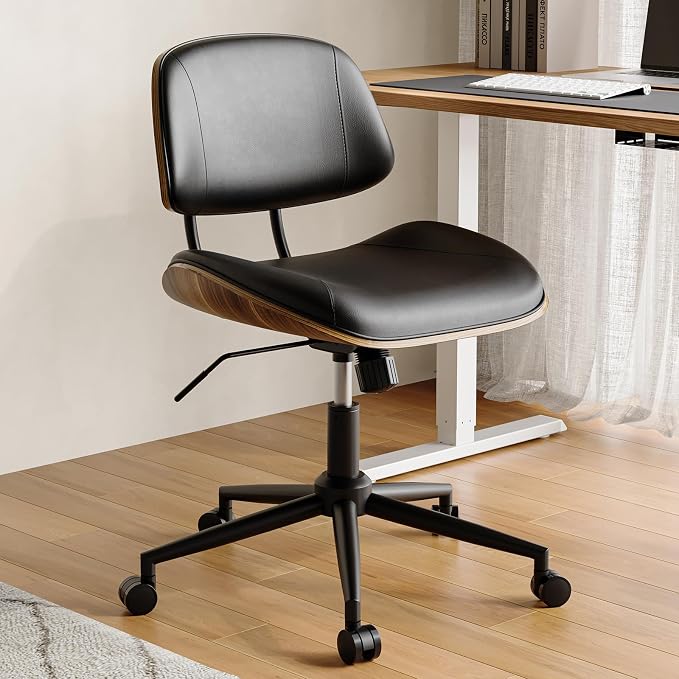 Armless Office Chair with Wheels, PU Leather Adjustable Height Desk Chair by BERYTH