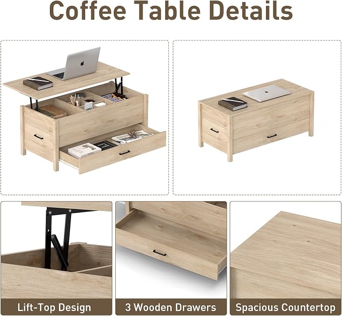 Bonzy Home Lift Top Coffee Table, Wooden Center Table - Image 6