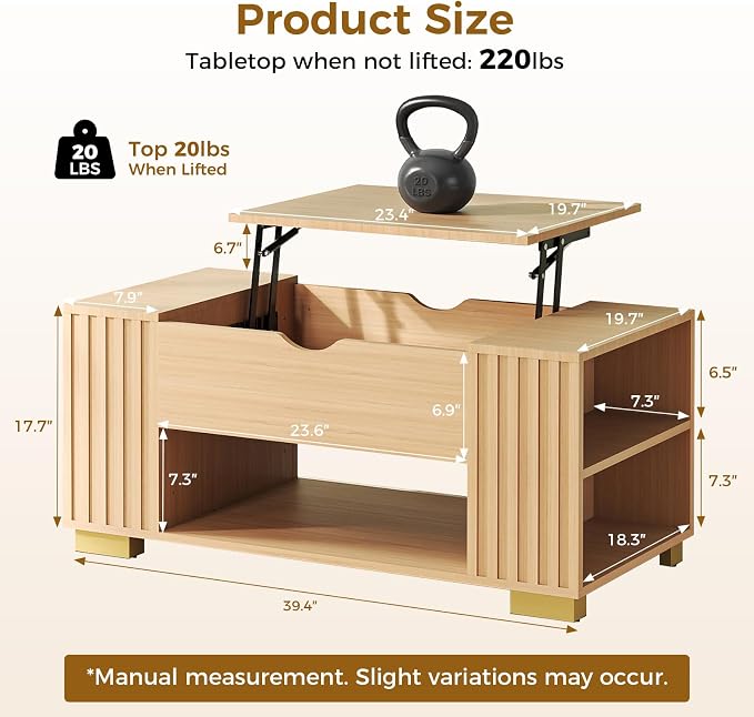 COMHOMA Lift Top Coffee Tables for Living Room, Adjustable Wooden Tea Table for - Image 2