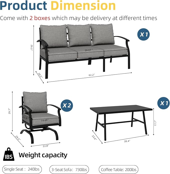 ALAULM 4 Piece Patio Furniture Set, Outdoor Metal Patio Furniture - Image 3