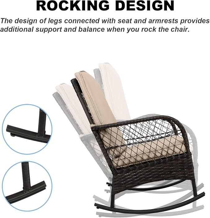 LEVELEVE 3 pcs Rocking Bistro Set Conversation Chairs PE Wicker Outdoor Rocking - Image 4