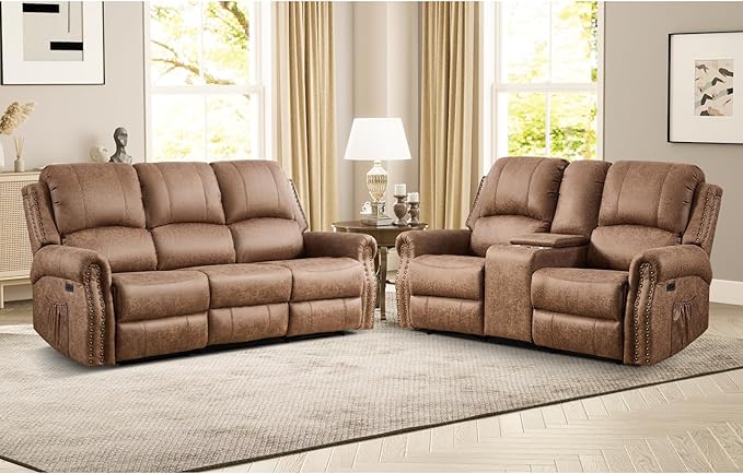 EBELLO 2 Pieces Power Reclining Sofa Set, Faux Leather Reclining Living Room by EBELLO