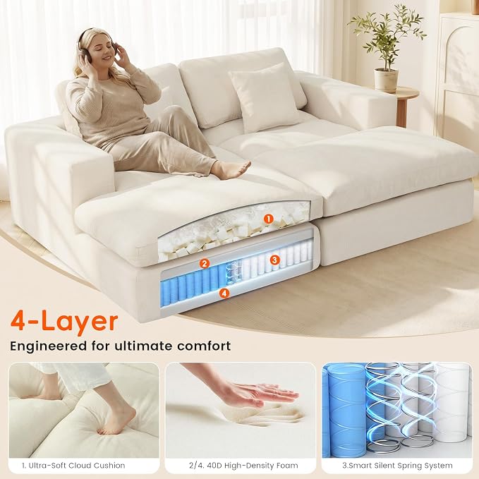 80.7" Oversized Double Chaise Lounge Chair Indoor, Cloud Boneless Sleeper Sofa - Image 6