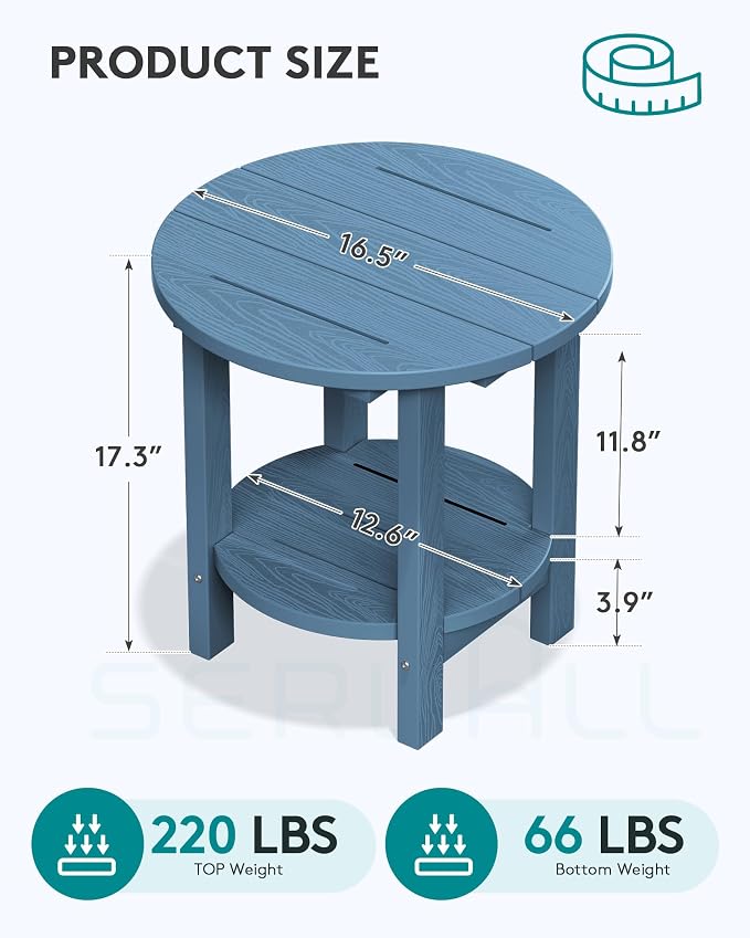 SERWALL Round Outdoor Side Table, HDPE Small Adirondack End Table, 2-Tier Patio - Image 3