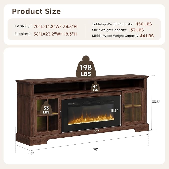 70" Farmhouse TV Stand with 36" Fireplace - Image 6