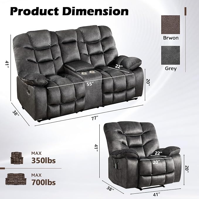 HAOMARKETS 2-Piece Recliner Sofa Set, Include Single Power Recliner Chair - Image 2