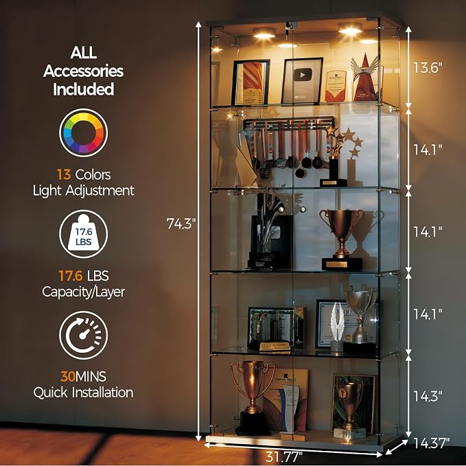 IDEALHOUSE Tempered Glass Display Cabinet - Image 2