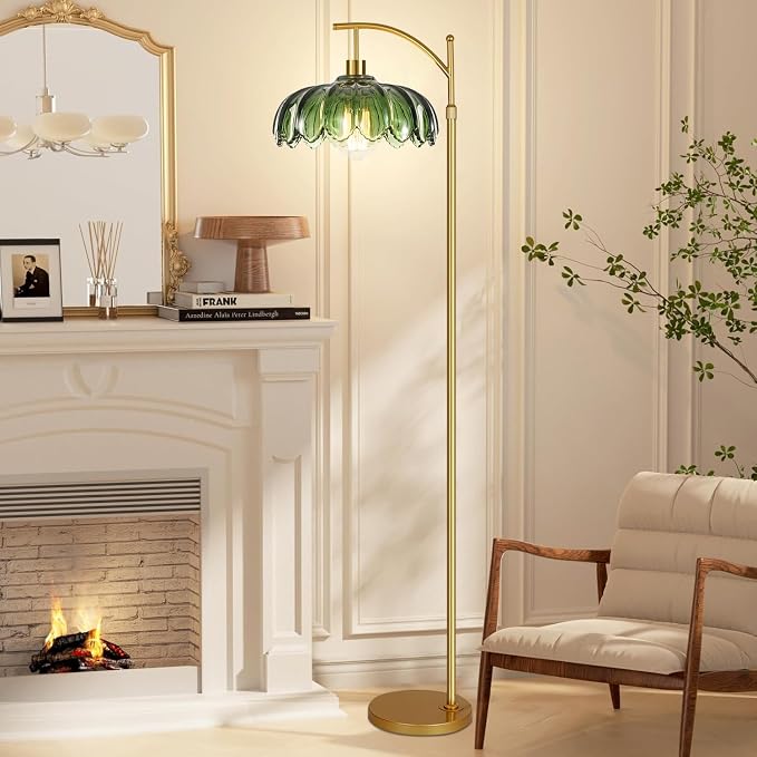 QIYIZM Glass Floor Lamp for Living Room, Mid Century Modern Brass Tall Lamp - Image 8
