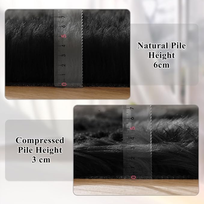 ORINOVA Black Faux Sheepskin Washable Fluffy Fur Rugs - Image 4