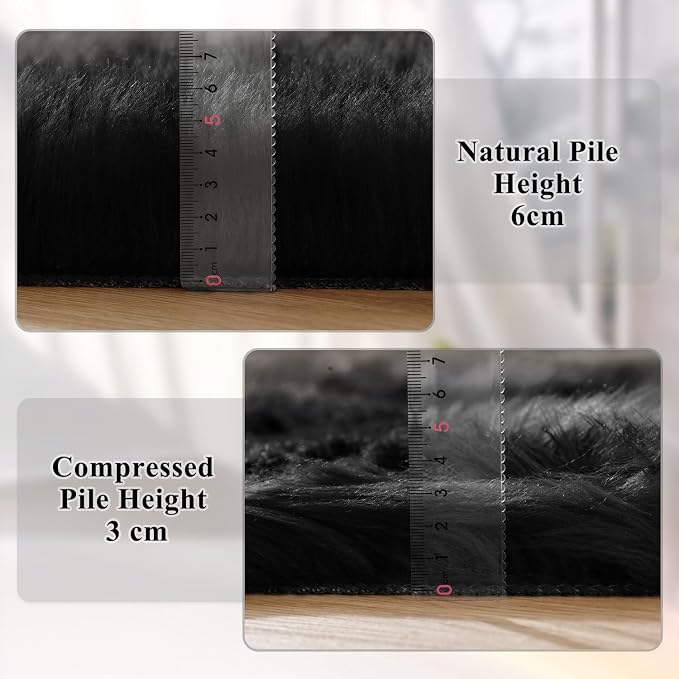 ORINOVA Washable 6x9 Area Rugs for Living Room Black Fuzzy Faux Sheepskin Shag - Image 4