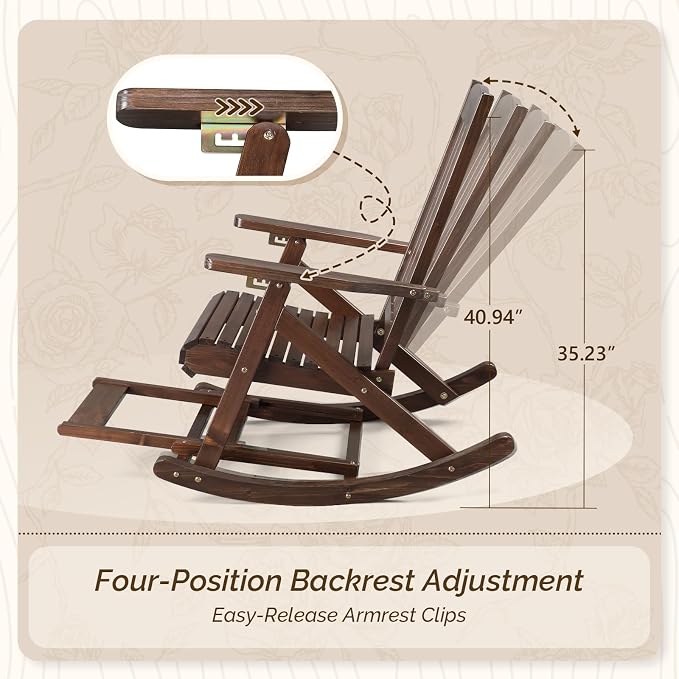 VINGLI Wooden Porch Rocking Chair, Heavy Duty Outdoor Rocking Chair - Image 2