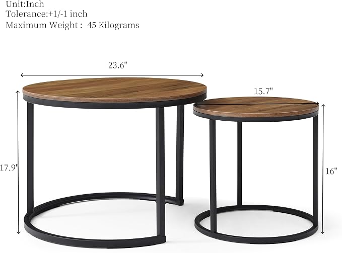 Homy Casa 23.6inch Round Coffee Table Set of 2, Modern Nesting Coffee Tables - Image 2