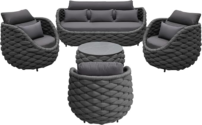 TWT 6-Piece Aluminum Patio Furniture Set, Modern Outdoor Conversation Set - Image 8