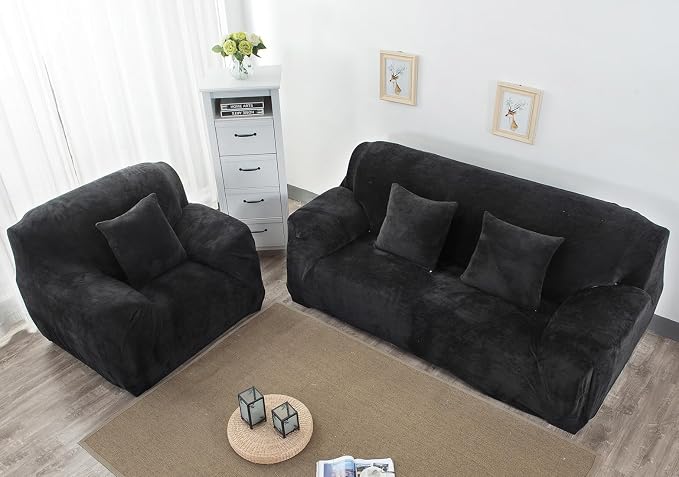 vctops 4 Seater Velvet Plush Stretch Sofa Slipcover 1-Piece Sofa Cover - Image 3