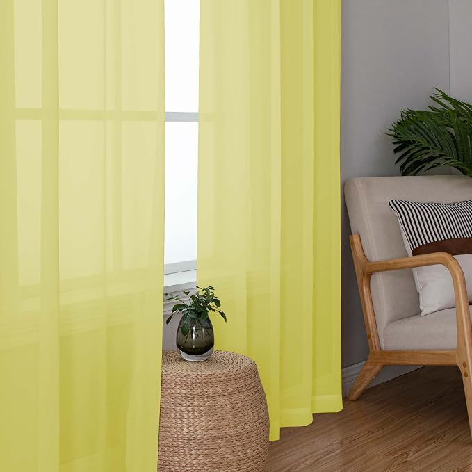 OWENIE Lemon Sheer Curtains for Bedroom Living Room 54 Inch Length 2 Panels Set - Image 3
