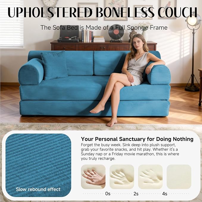 79'' Convertible Sofa Bed, 6 in 1 Folding Floor Futon Couch Sleeper - Image 4